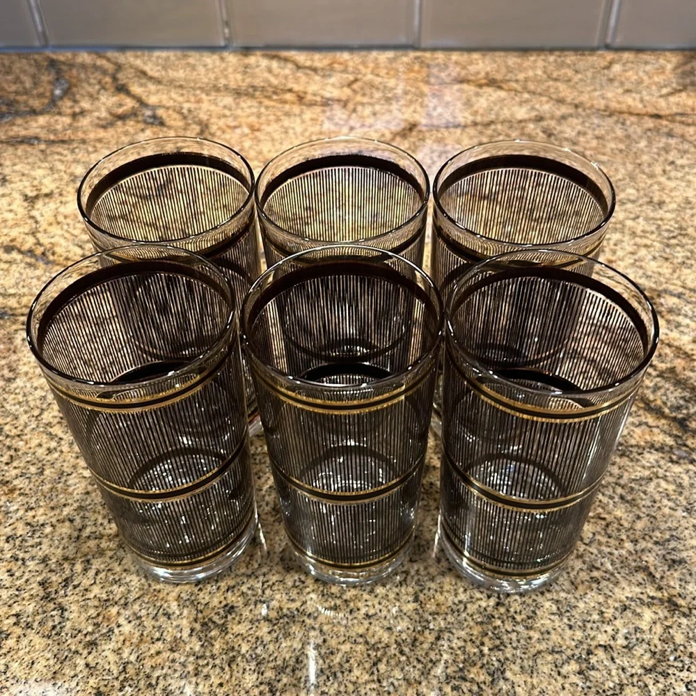 Georges Briard Vintage Black and Gold 6 High-Ball Drinking Glasses - Picture 4 of 7
